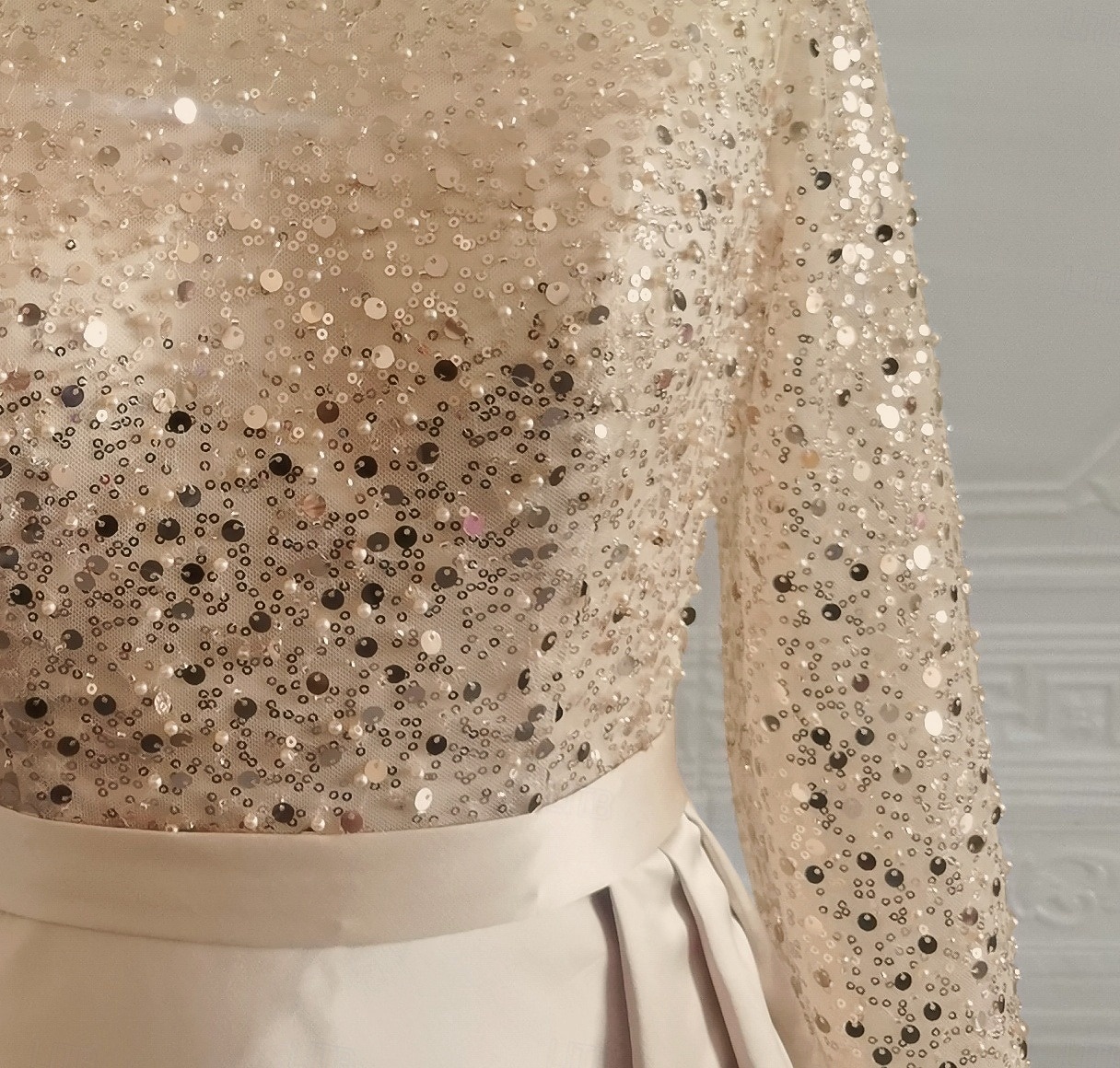 Sirena Tromba Lunghezza al pavimento Abito da Sera Elegante Brillare & Splendere Manica Lunga Scollo Illusione Carnevale Mascherata Abito Champagne per la Madre della Sposa Raso Con Paillettes con del 2026 a $183.99 –P7