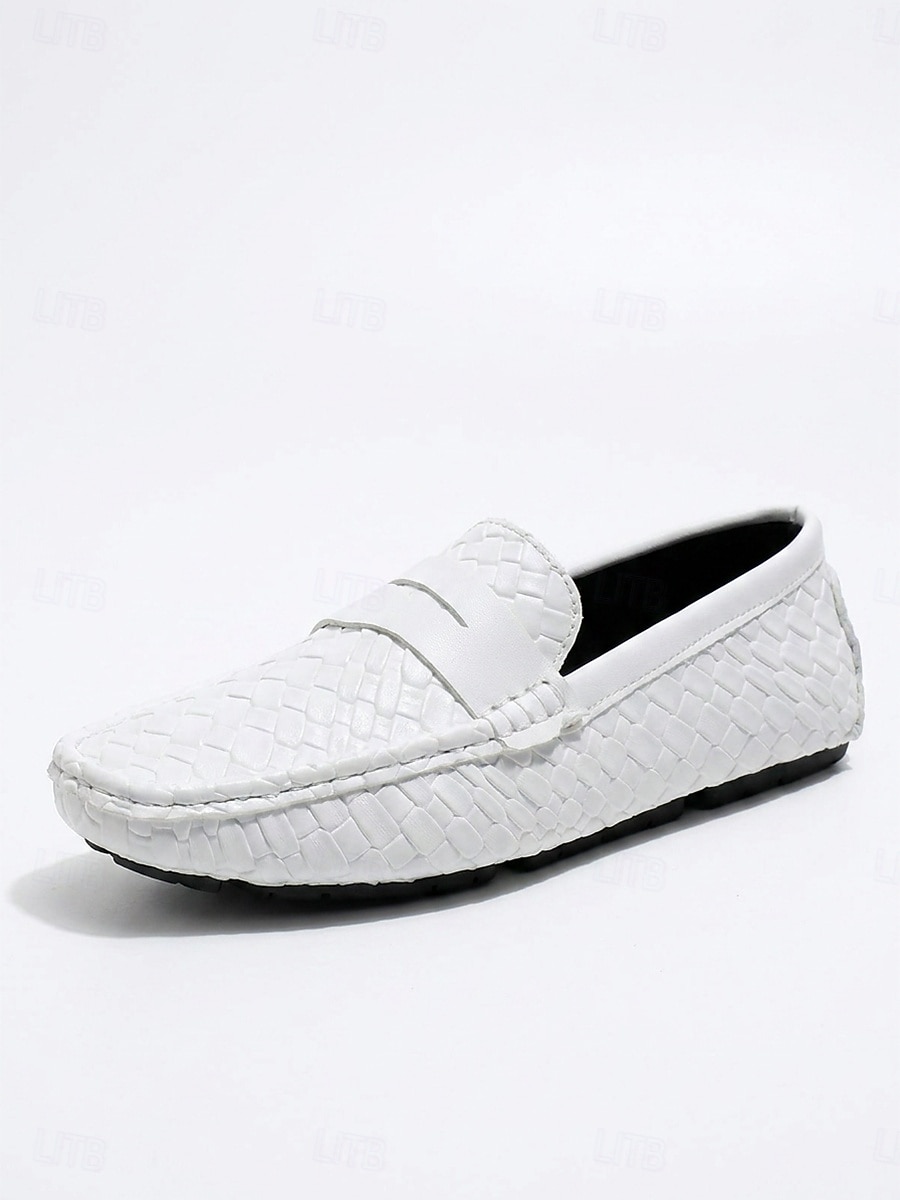 Mocassins masculinos brancos estilo penny loaf - sapatos leves e macios, fáceis de calçar - calçado refinado para noites de resort, jantares de férias, encontros na praia e um estilo elegante e descontraído. de 2026 por $42.99 –P7