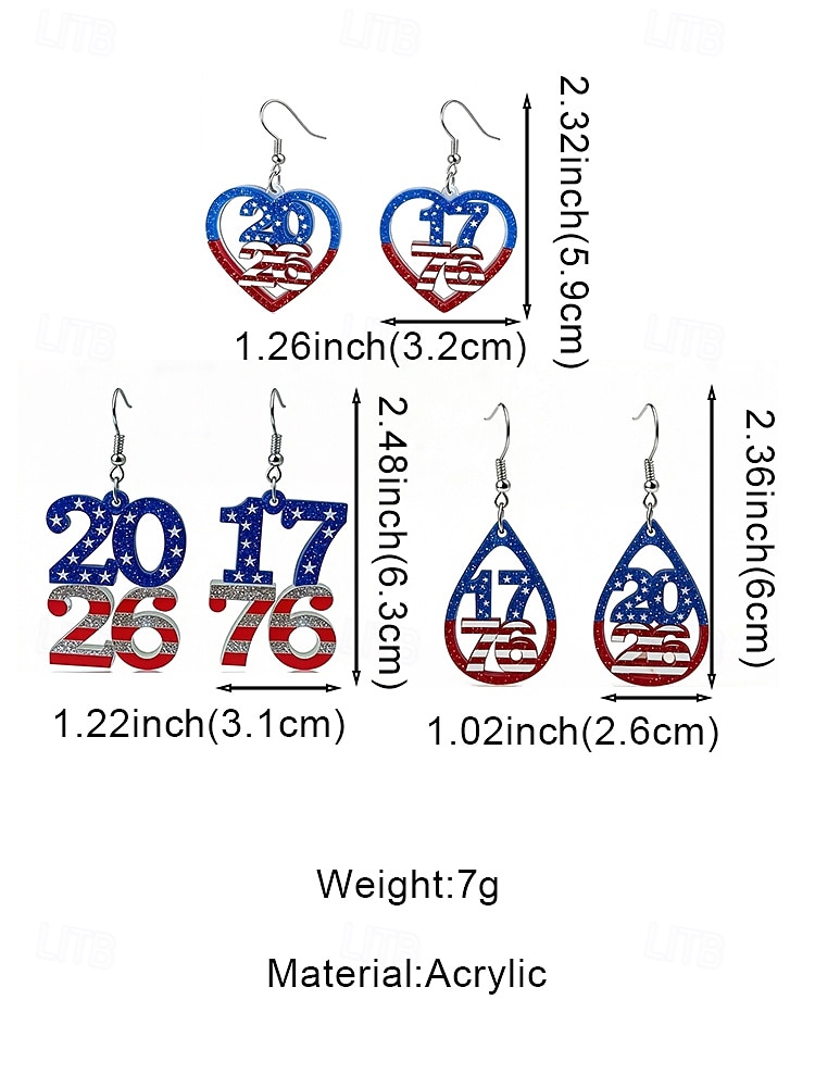 Women's Patriotic Acrylic Earrings 1776 2026 USA Flag Glitter Statement Earrings,Lightweight Red White Blue,Jewelry for Independence Day,America 250 Party,Multiple Styles 2026 - $7.99 –P8