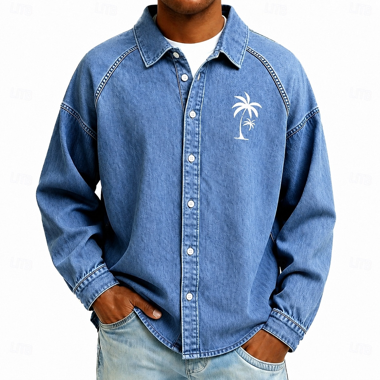 Camisa masculina Softfade™, camisa casual, lavagem ácida, tingida em preto, bordô, verde, azul claro, manga comprida, lisa, gola, casual, para uso diário, bolso frontal, vestuário, elegante, moda de 2026 por $31.99 –P6