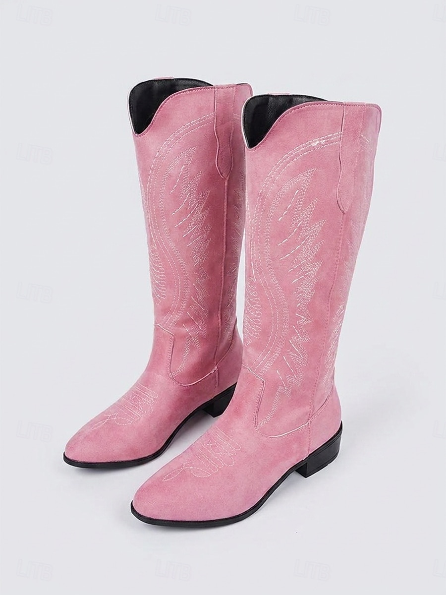 Women's Pink Western Cowboy Boots - Embroidered Faux Suede Knee High Boots for Outdoor Music Festival, Coachella Outfits & Country Concert 2026 - $46.99 –P2