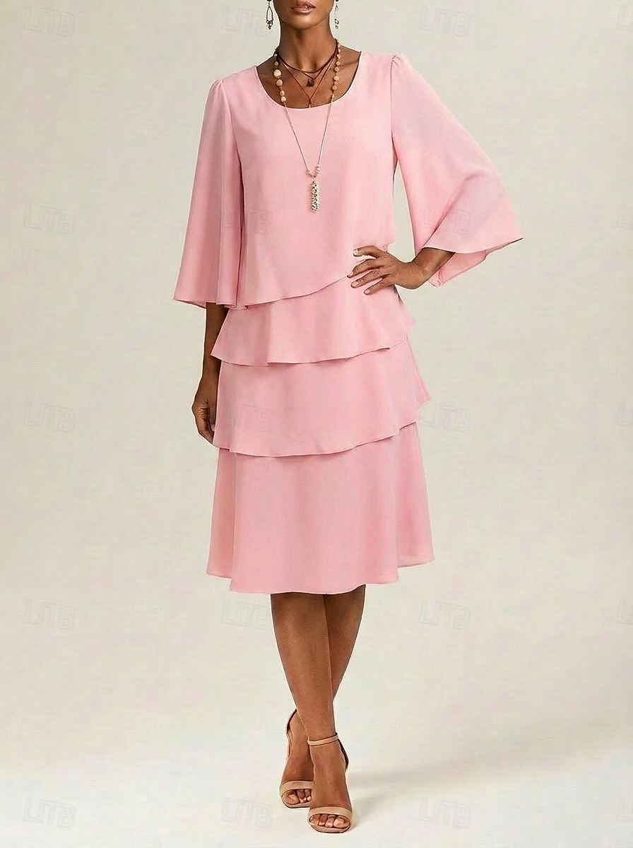 Women's Midi Dress Chiffon Dress Cocktail Dress Wedding Guest Dress Elegant Fashion Modern Daily Outdoor Vacation Regular Fit Plain Long Sleeve Crew Neck Black Pink Navy Blue Apricot Summer Spring 2026 - $28.99 –P1