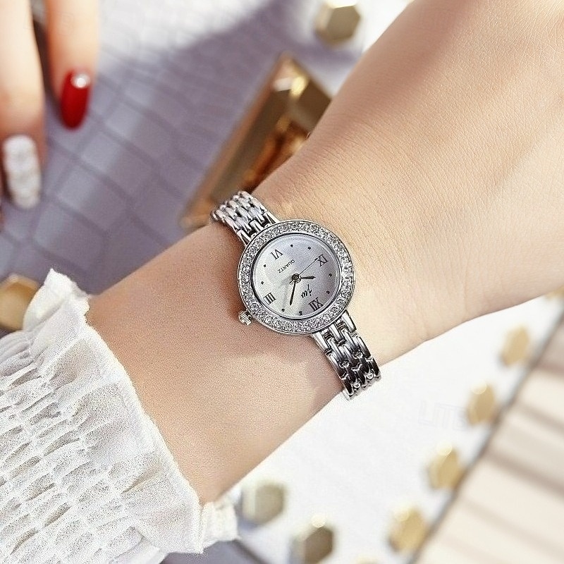 Elegant Women's Jewelry Bracelet Watch, Ladies Small Face Luxury Dress Wristwatch with Rhinestone Bezel & Roman Numerals, Fashion Quartz Watch Gift for Her, Rose Gold and Silver Tone 2026 - $14.99 –P1
