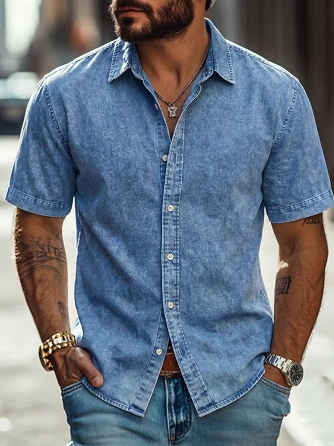 Men Shirt Casual Shirt Button Up Shirt 100% Cotton Acid Wash Shirt Acid Wash Shirt Blue Black Pink Navy Blue Purple Short Sleeve Plain Shirt Collar Casual Daily Clothing Apparel Elegant Fashion Casual 2026 - $31.99 –P5