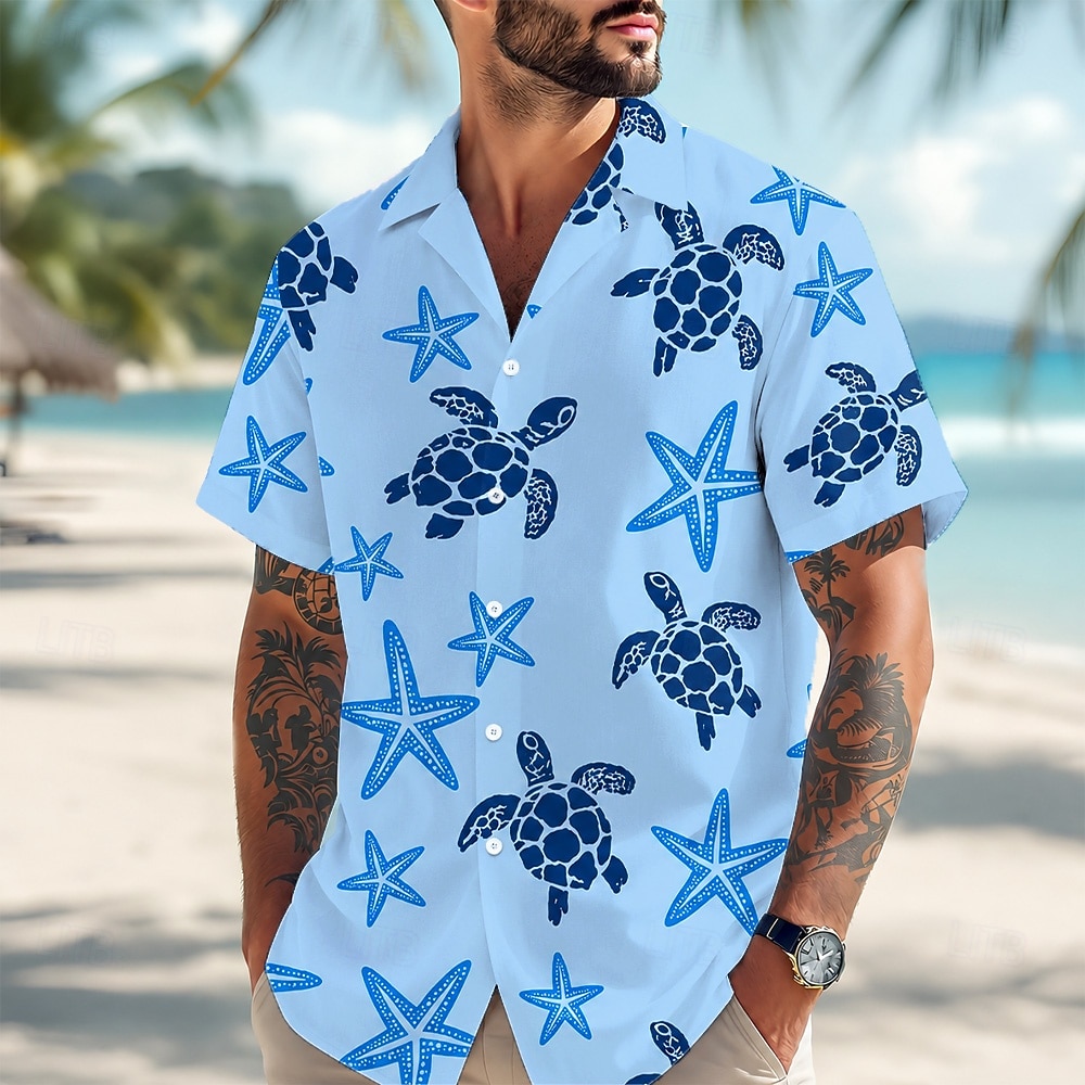 Men's Starfish Turtle Summer Hawaiian Shirt Tropical Shirts Aloha Shirt Short Sleeve Hawaiian Daily Beach Vacation Wear Summer Spring Turndown 3D Print Button Up Shirts Blue Yellow Green 2026 - $25.99 –P1