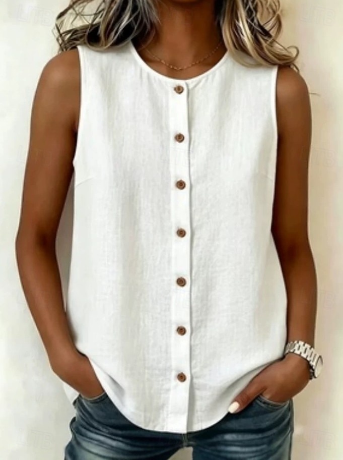Femmes Chemise Couleur Unie Uni Bohème Vacances ancien Sans manches Col ras du cou Hauts Longs Occasionnel Quotidien Sortir Noir Blanche Bleu Ciel Beige Été Printemps de 2026 ? $24.99 –P1