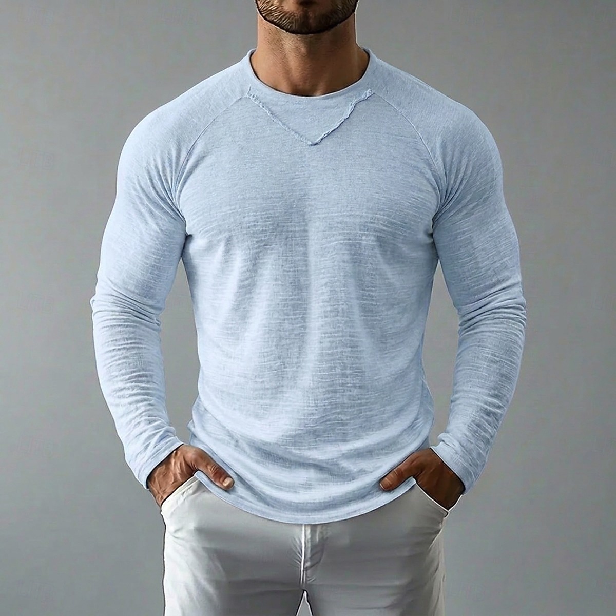 Homens Camiseta de linho Manga Longa Gola Redonda Primavera Verão Verão Primavera Côr Sólida Tecido Vintage Boêmio Casual Transparente Borda Crua Casual Férias Rua Preto Branco Azul Claro Top Tee de 2026 por $20.99 –P4