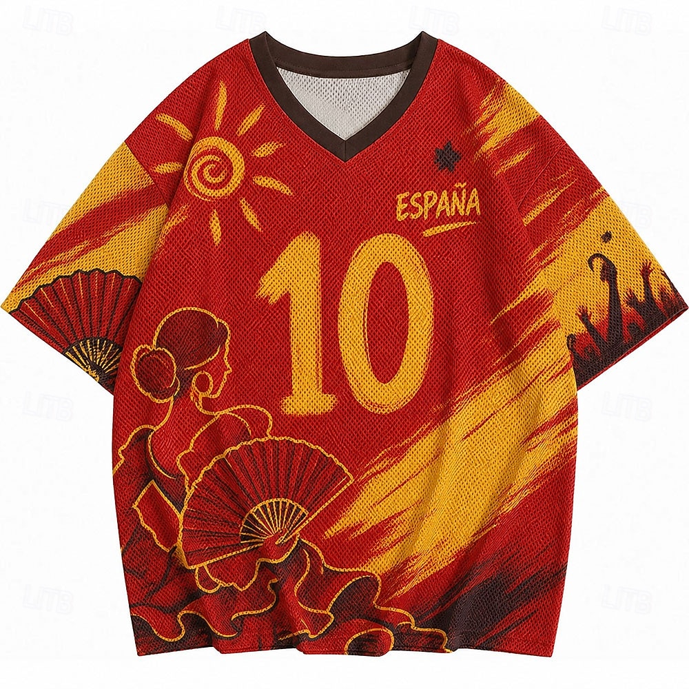 Cupa de fotbal 2026 Bărbați Grafic numeric Spania Tricou Tricouri din jerseu Manșon scurt Tricou Tipărire 3D În V Cămașă Sport Stil de strada Sport exterior Ziua meciului Fotbal Roșu 4 Roșu 3 Roșu 5 2026 - $23.99 –P3