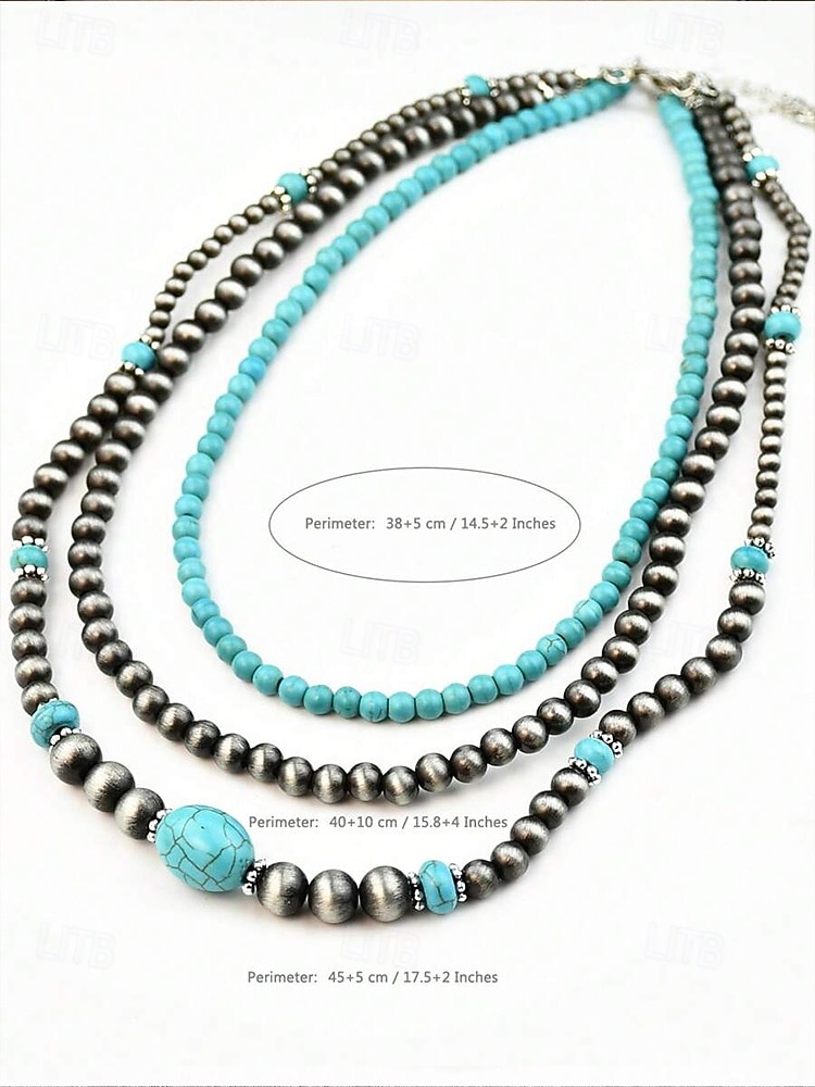 Women's Turquoise Beaded Layered Necklace – Southwestern Boho Style Jewelry for Casual Outfits, Beach Parties and Summer Festivals 2026 - $14.99 –P12
