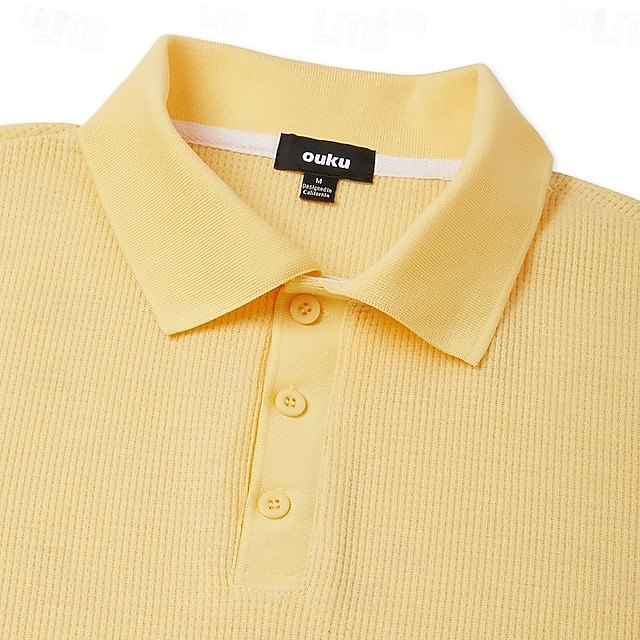 Homens Camisas Polo Waffle Textura Casual Feriado Lapela Manga Curta Moda Básico Tecido Botões Macia Verão Primavera Amarelo Camisas Polo Waffle de 2026 por $35.99 –P4