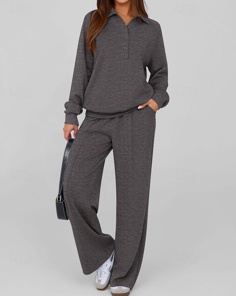 Damen Pullover-Trainingsanzug-Sets 2-teiliger Trainingsanzug Lounge-Outfits  Kordelzug mit Tasche Einfarbig Sportbekleidungsset Herbst Dunkelgrau Schwarz Fitnessstudio Fitnesstraining Leger Winddicht 2026 - $46.99 –P18