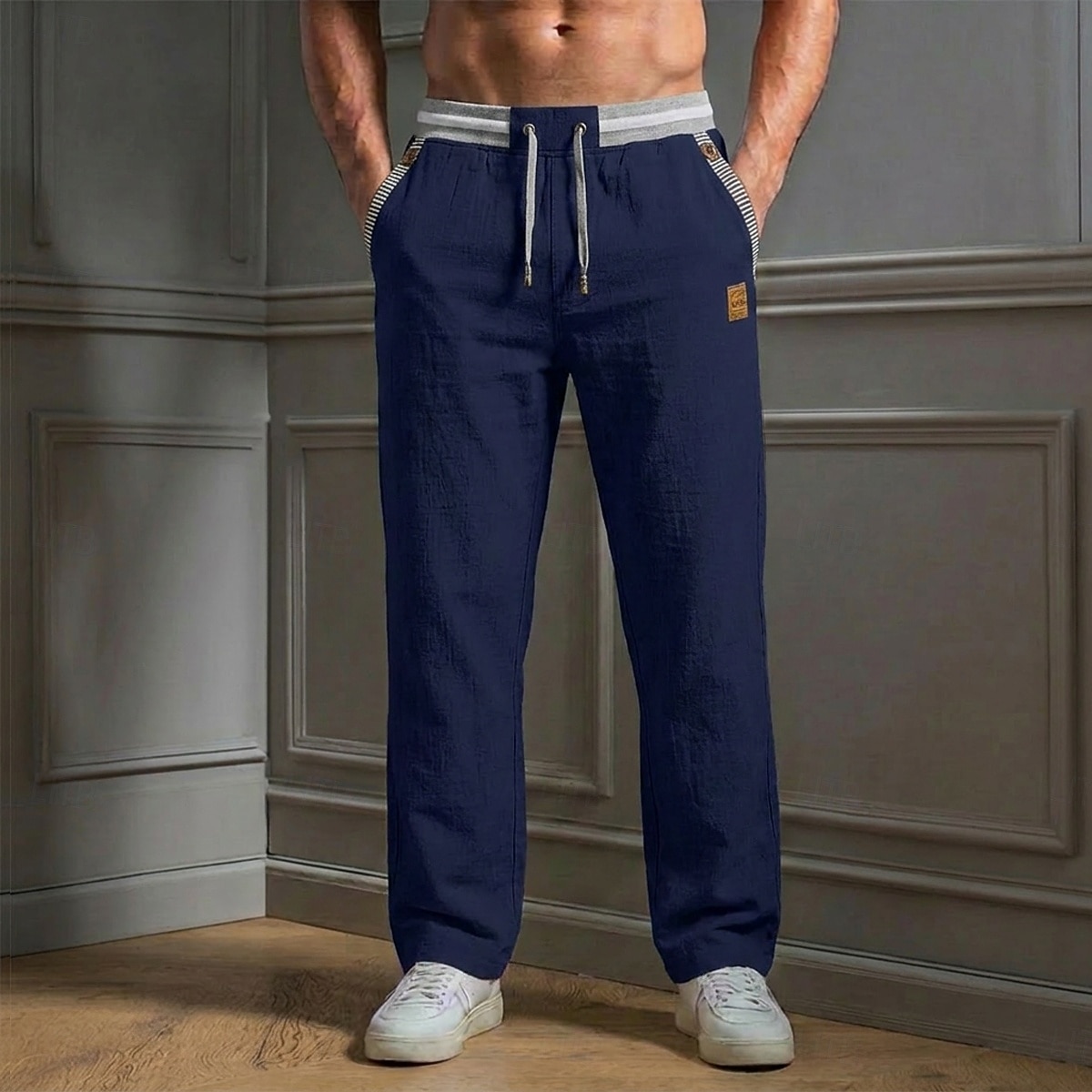 Hombre Pantalones de lino Pantalones Pantalones de verano Correa Cintura elástica Pierna recta Plano Comodidad Transpirable Longitud total Casual Diario Playa Vacaciones Moda Azul Piscina Caqui Rígido 2026 - $23.99 –P10