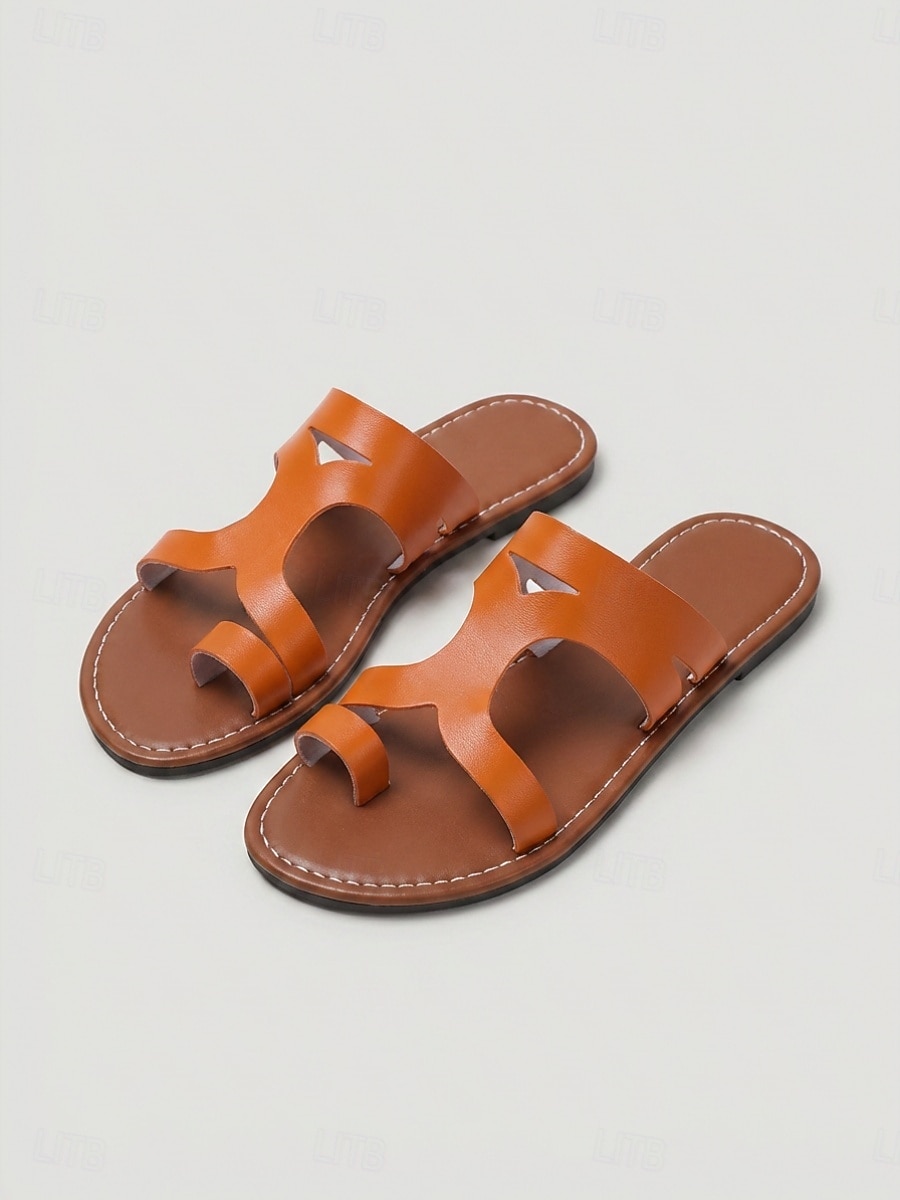 Women's Orange Red Minimalist Slide Sandals – Open Toe Cutout Flat Slippers, Lightweight Casual Summer Shoes for Daily Wear, Travel & Beach 2026 - $18.99 –P3