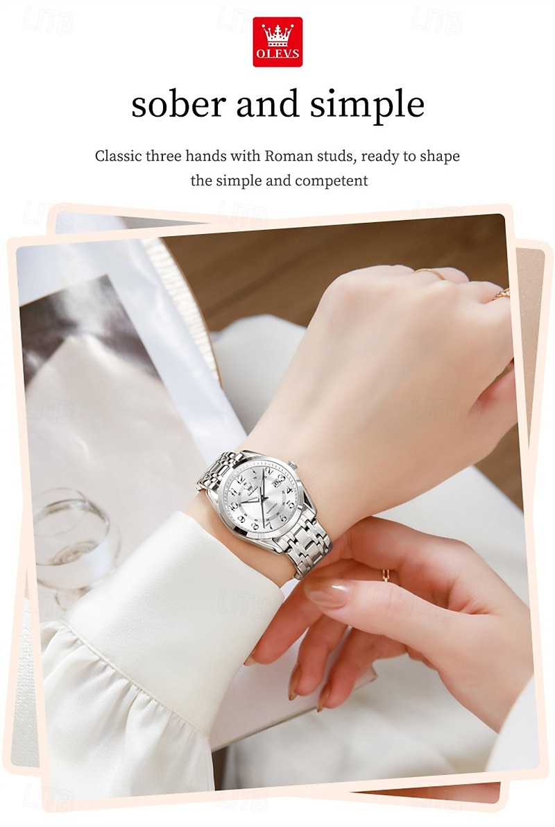 OLEVS Women's Watch Silver Stainless Steel Bracelet Black Dial Arabic Numerals Analog Quartz Watch with Date Display Waterproof Fashion Ladies Dress Watch for Women 2026 - $38.99 –P17