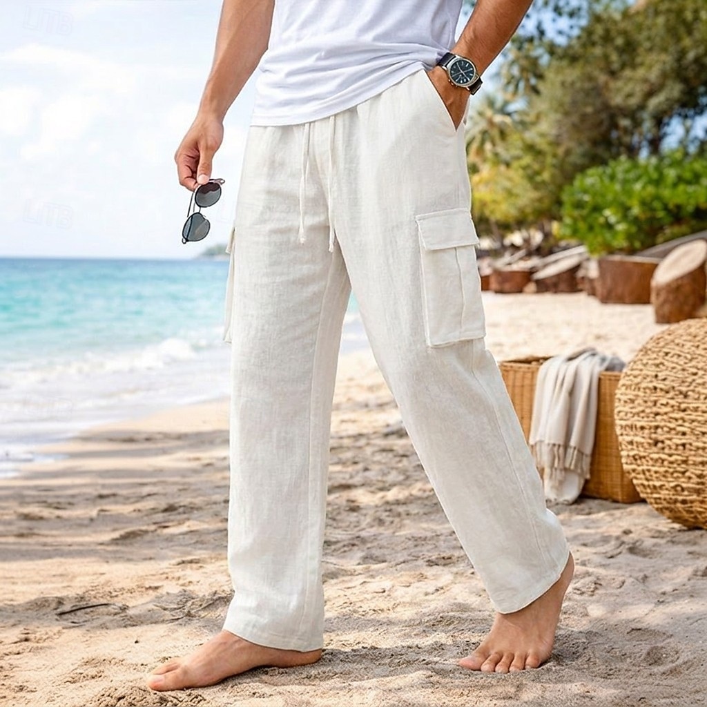 Bărbați Pantaloni Cargo Pantaloni Pantaloni de vară Pantaloni de plajă Pantaloni din tifon Cordon Talie elastică Multi Buzunare Simplu Confort Απαλό Lungime totală Zilnic În aer liber Plajă Vacan 2026 - $29.99 –P2