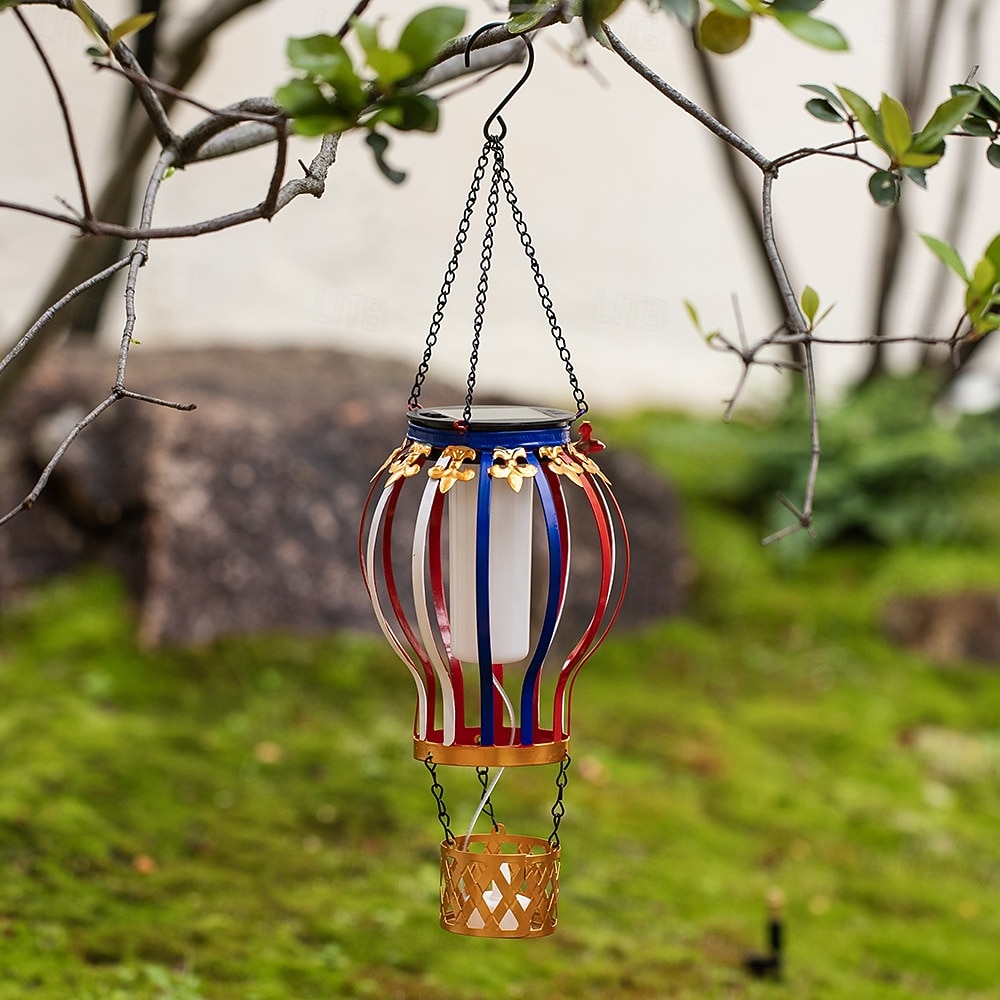 Outdoor Solar Hanging Lantern, Waterproof Metal Hot Air Balloon Decor with Flickering Flame LED, Patio Garden Porch Tree Balcony Fence Party Wedding Ambient Lighting 2026 - $23.99 –P6