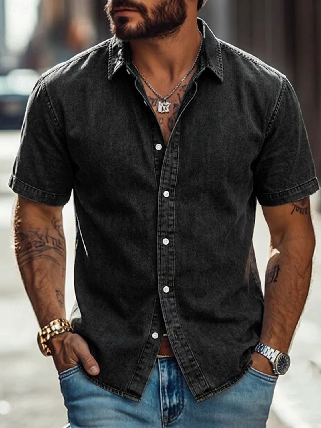 Men Shirt Casual Shirt Button Up Shirt 100% Cotton Acid Wash Shirt Acid Wash Shirt Blue Black Pink Navy Blue Purple Short Sleeve Plain Shirt Collar Casual Daily Clothing Apparel Elegant Fashion Casual 2026 - $31.99 –P7