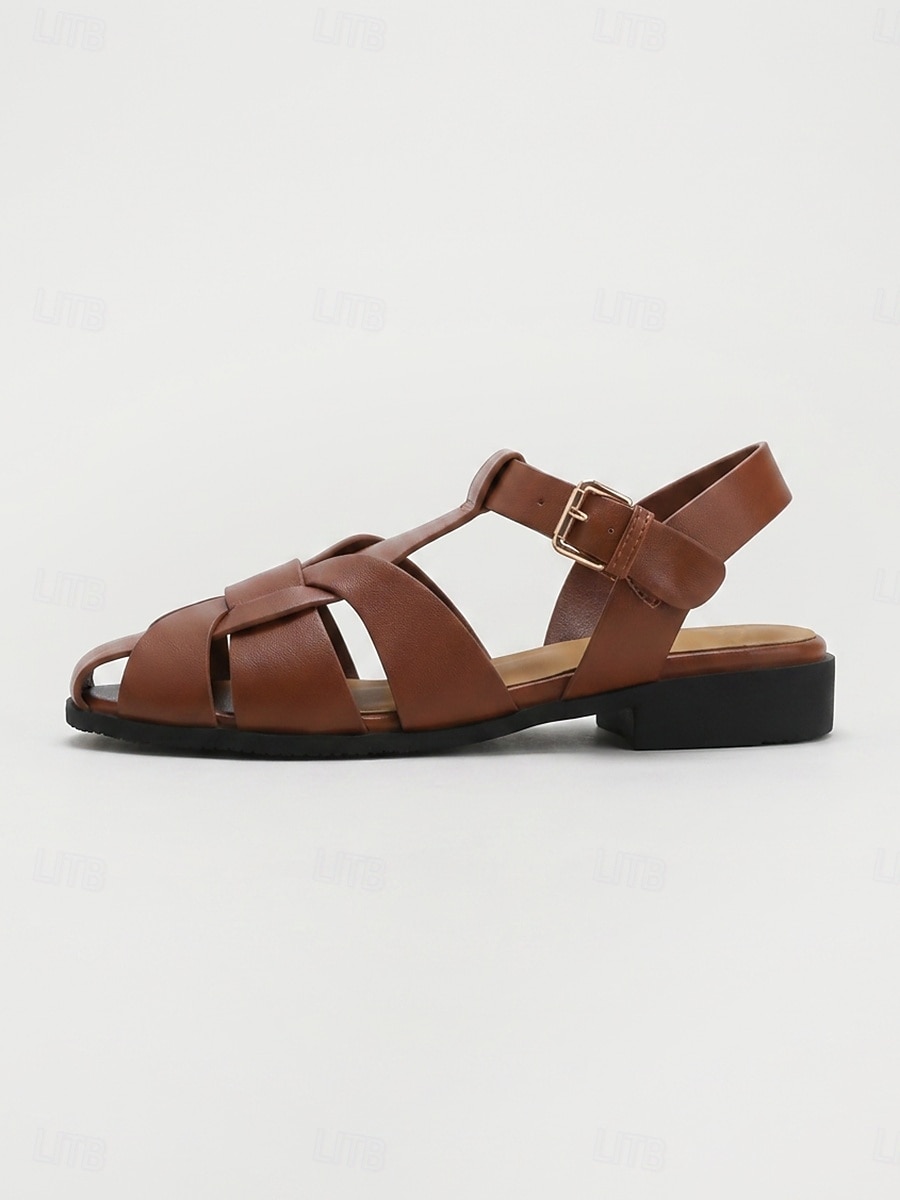 Women's Brown Woven Closed-Toe Gladiator Sandals - Fisherman Sandals with Adjustable Buckle, Casual Summer Flat Sandals for Everyday Wear and Vacation 2026 - $42.99 –P3