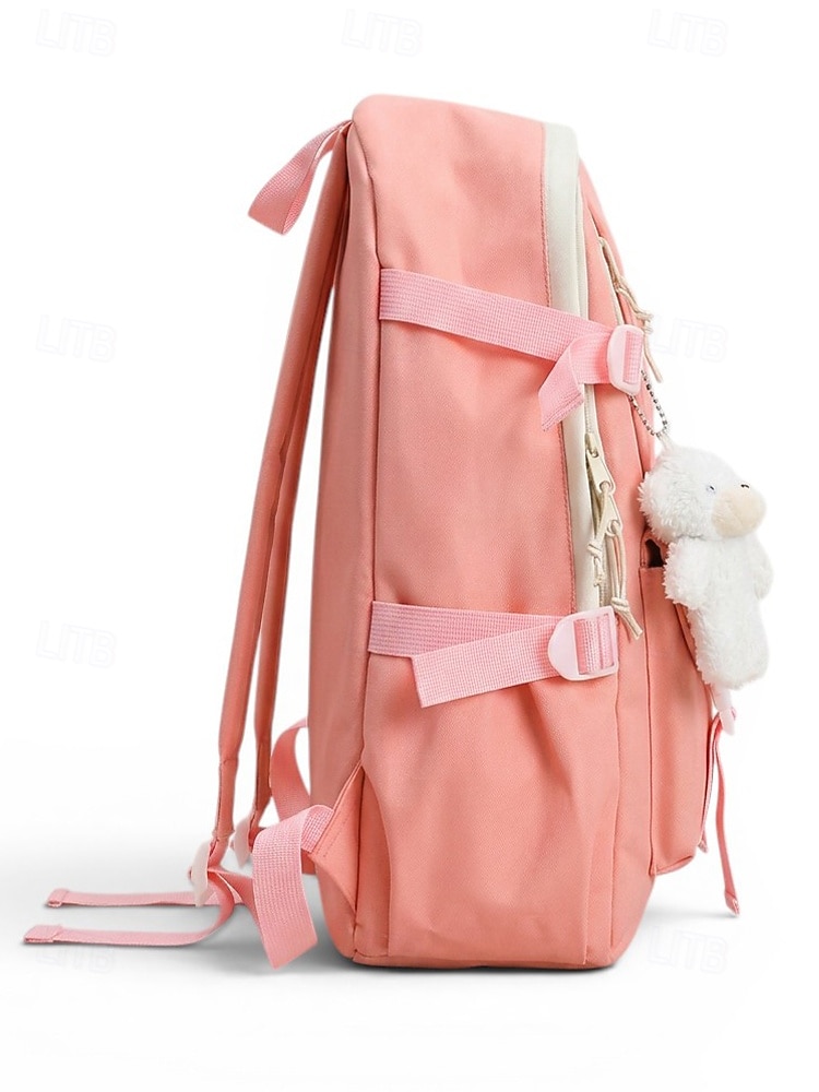 Student's pastel-colored student backpack set, large-capacity polyester backpack, with tote bag and pencil case, large capacity with multiple pockets, available in various colors, cute and adorable ba 2026 - $26.99 –P5
