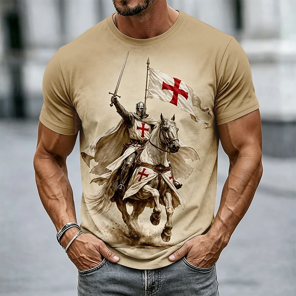 Hombre Caballo Caballeros templarios Cruz Camiseta Manga Corta Camiseta Impresión 3D Cuello Barco Camisa Religioso Calle Fiesta oscura Negro Caqui Todas las Temporadas Ropa S M L XL XXL XXXL 2026 - $18.99 –P2