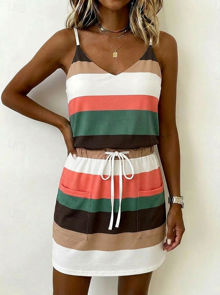 Women's Mini Dress Casual Dress Striped Dress Vest Dress Elegant Fashion  Daily Vacation Regular Fit Striped Sleeveless Spaghetti Strap Yellow Pink  Navy Blue Dark Green Summer Spring 2026 - $19.99