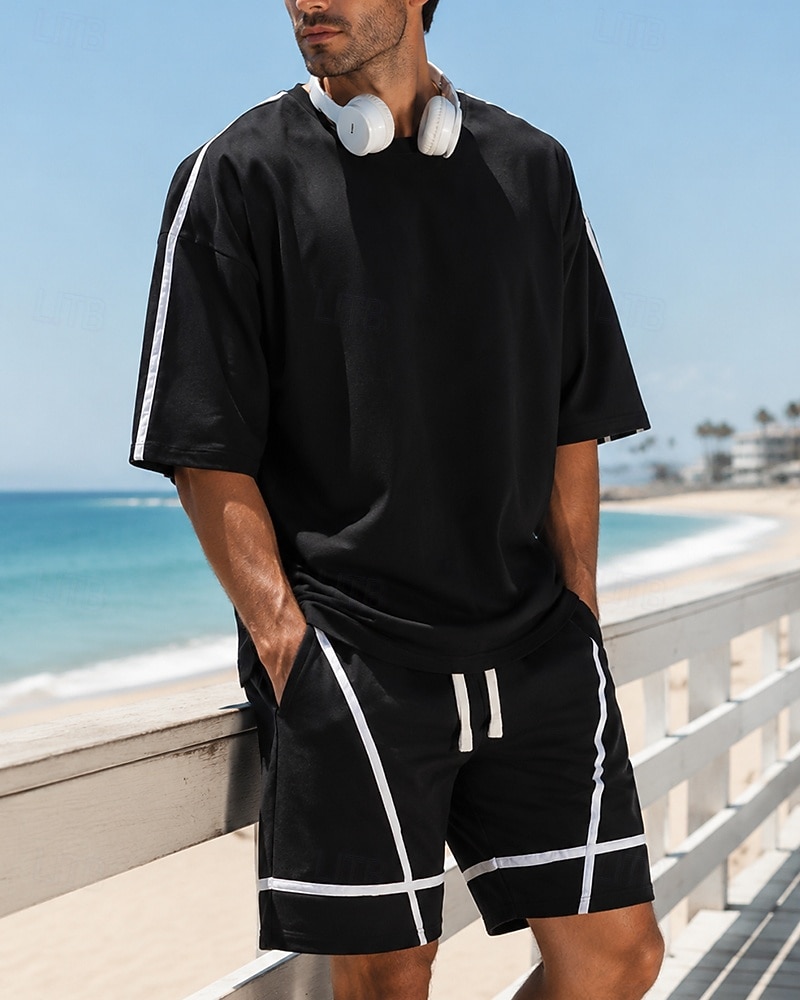 Men's Tracksuit Jogging Suit Workout Suits Drawstring with Pocket Color Block Running T-Shirt With Pants Athletic Clothing Set Summer Spring Dark Grey Black Outdoor Travel Sports Moisture Wicking 2026 - $33.99 –P1