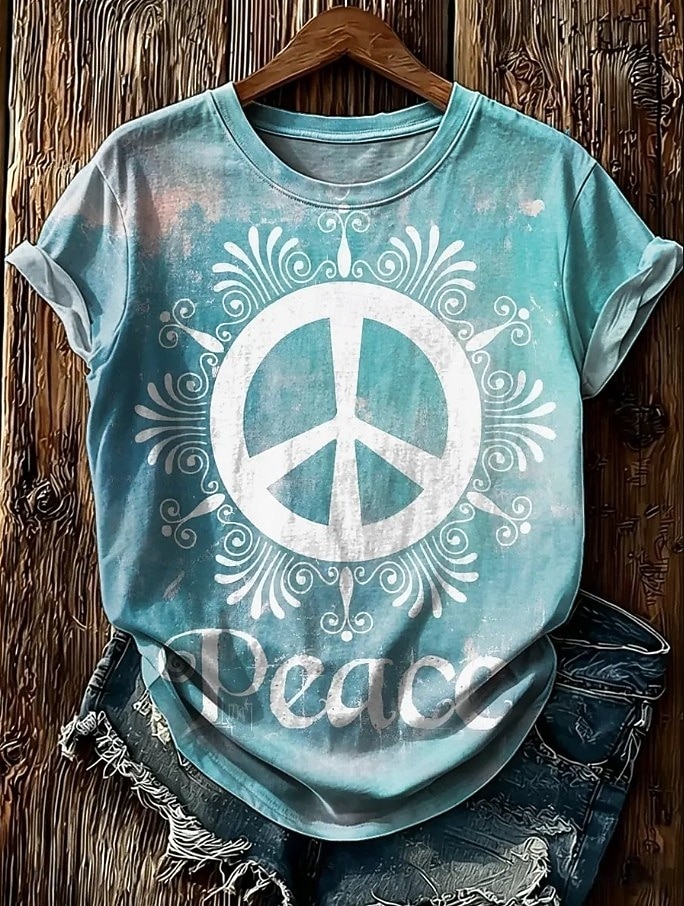 Amerikanischer Unabhängigkeitstag Damen T Shirt Druck Grafik Pflanzen Vintage Stilvoll Klassisch Kurzarm Rundhalsausschnitt Normale Oberteile Lässig Täglich Blau Braun Grün Sommer Frühling PEACE 2026 - $21.99 –P5