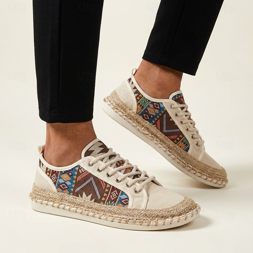 Espadrilles aus Canvas für Herren im Ethno-Stil mit Schnürung – atmungsaktive, leichte Freizeitschuhe im Boho-Tribal-Look für Sommer, Strand, Reisen und Streetwear 2026 - $32.99 –P3