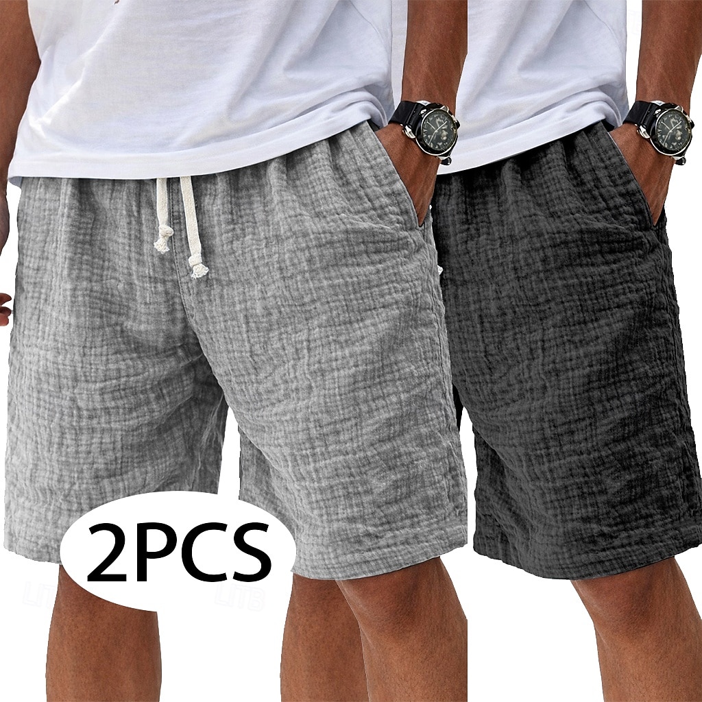 Per uomo Shorts Shorts di Lino Pantaloncini Estivi Shorts da Spiaggia Pantaloncini casual Coulisse Elastico in vita Tinta unica Testurizzato Leggero Traspirante Lunghezza al ginocchio Quotidiano del 2026 a $35.99 –P3