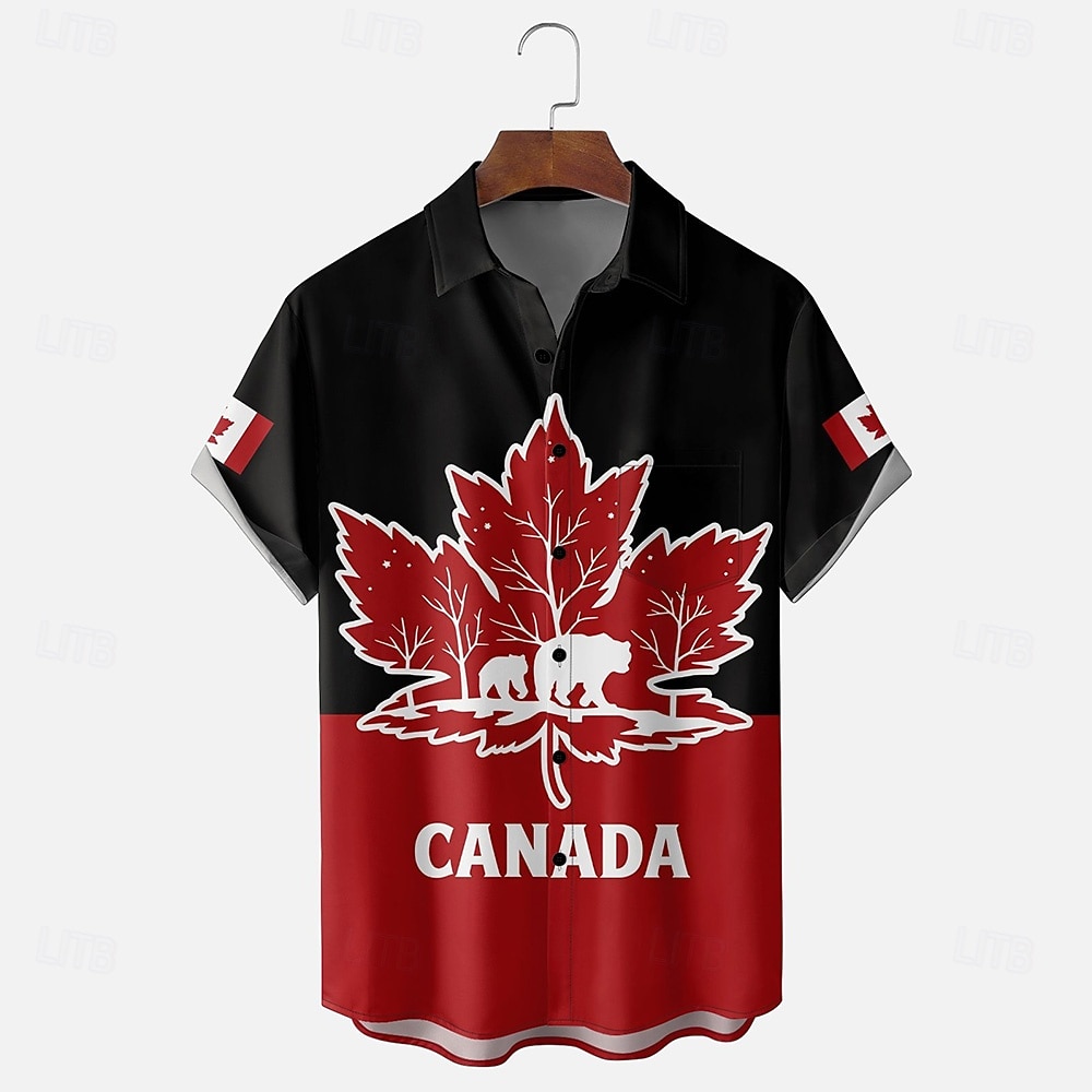 Canada Day Men's Maple Leaf Fireworks National Flag Shirt Summer Shirt Button Up Shirt Short Sleeve Patriotic Outdoor Holiday Summer Spring Turndown 3D Print Collared Shirts Front One Pocket Red 1 Red 2026 - $25.99 –P1
