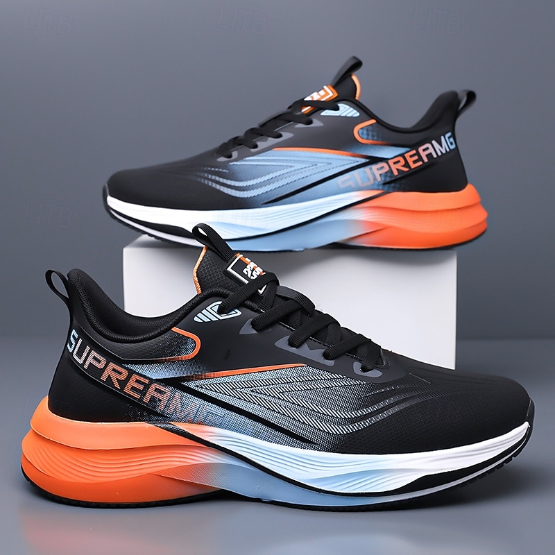 Tênis de corrida masculino preto e laranja - calçado esportivo leve e respirável - tênis esportivo com amortecimento para homens, ideal para corrida, treinos na academia, caminhada e atividades físicas ao ar livre. de 2026 por $42.99 –P8