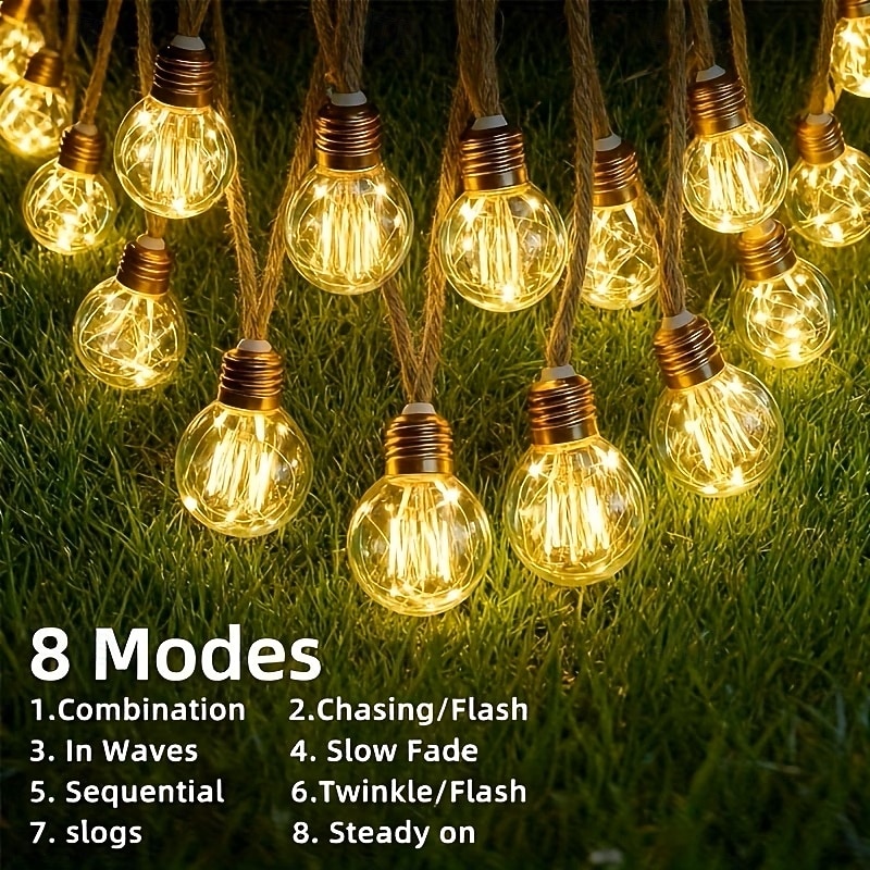 2026年 ソーラー式屋外ストリングライト 8m 16個のLED レトロ麻ロープ電球 フェアリーライト 8モード ソーラー式中庭ライト 防水仕様 別荘、庭、中庭、木、キャンプ、カフェ、休日の雰囲気作りに最適  コレクション – $43.99 –P6