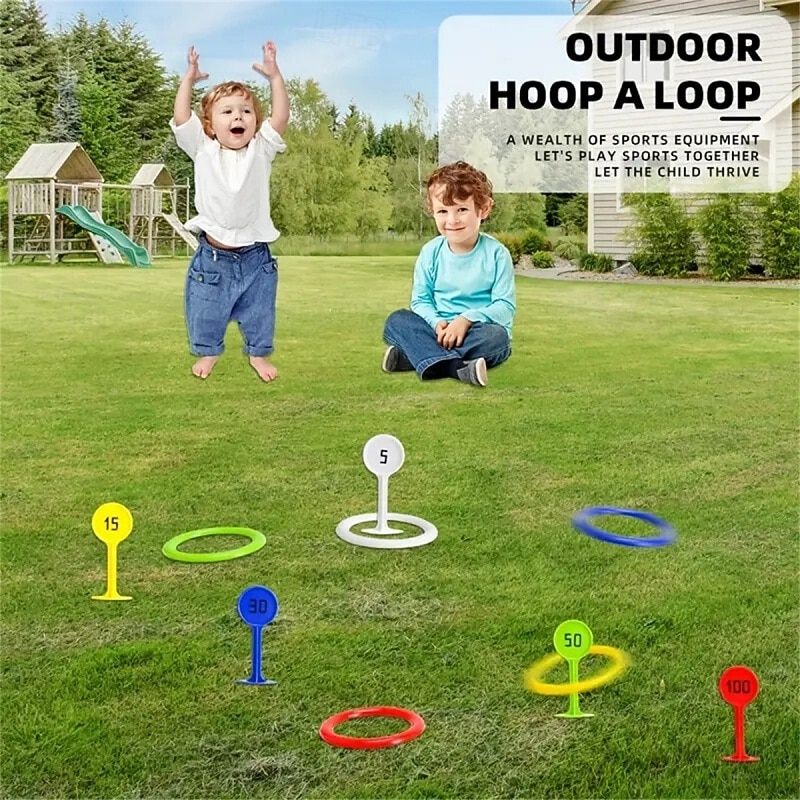 buitenringwerpset voor kinderen &Hoepelspel voor volwassenen, familiespel voor in de achtertuin met kleurrijke doelpalen en ringen, buitenspel voor tuin, strand, camping, speelgoed voor zomerfeestjes, 2026 - $14.99 –P2