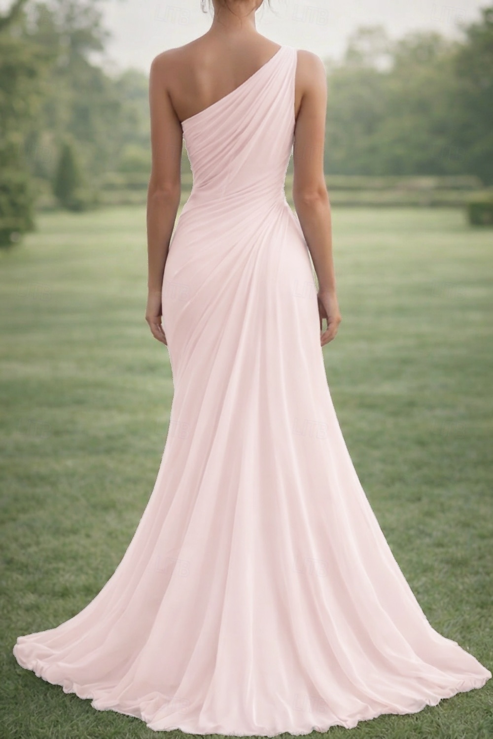 A-linje Gulvlengde Kveldskjoler Ballkjole Elegant Brudens mor Ermeløs Enskuldret Bryllup Formell Chiffon med Brodert blomst Plissert Bølgemønster 2026 - $171.99 –P3