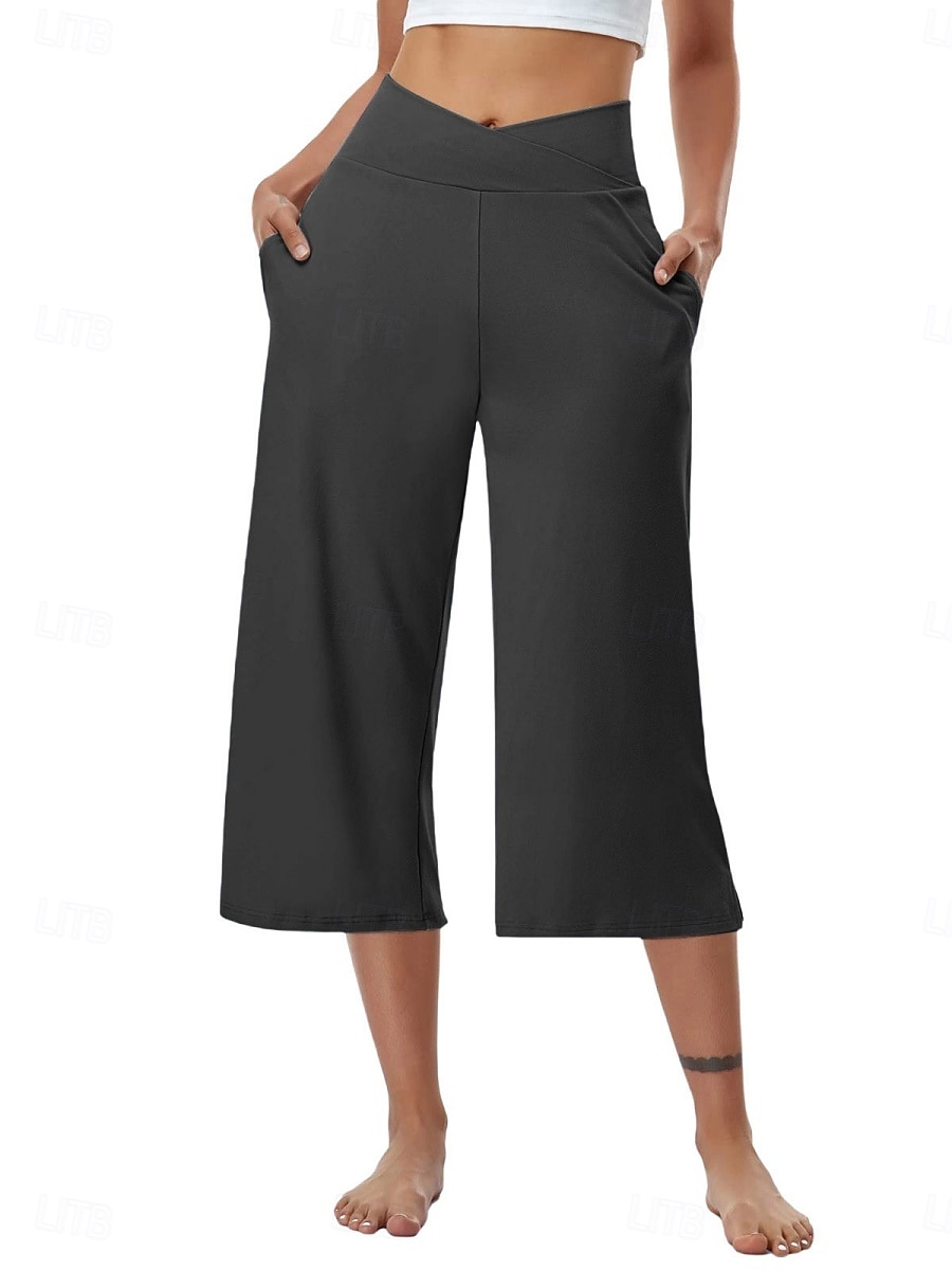Per donna Pantaloni capri Pantaloni da yoga Gamba larga Moda Streetwear Casual Lunghezza al polpaccio Misura del girovita medio Semplice Tasca Comodo Comodità Morbido Elasticizzato All'aperto Vacanza del 2026 a $18.99 –P10