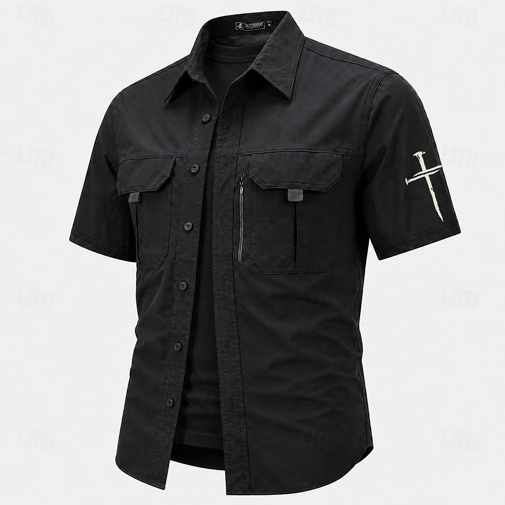 Men's Cross Fishing Shirts Cargo Shirt Utility Shirt Short Sleeve Sports & Outdoors Tactical Outdoor Streetwear Spring & Summer Shirt Collar Quick Dry Mesh Black Light Green Army Green Navy Blue Brown 2026 - $27.99 –P5