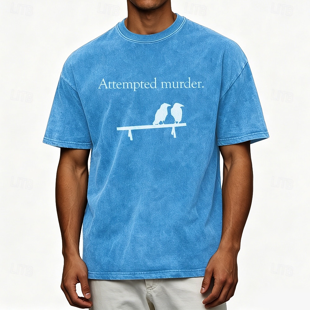 Men's Attempted Murder Two Crows Pun Funny Sarcastic 100 Cotton Acid Wash Heavyweight T-shirt Short Sleeve T shirt DTG Crew Neck Shirt Fashion Daily Holiday T shirt 2026 - $27.99 –P1