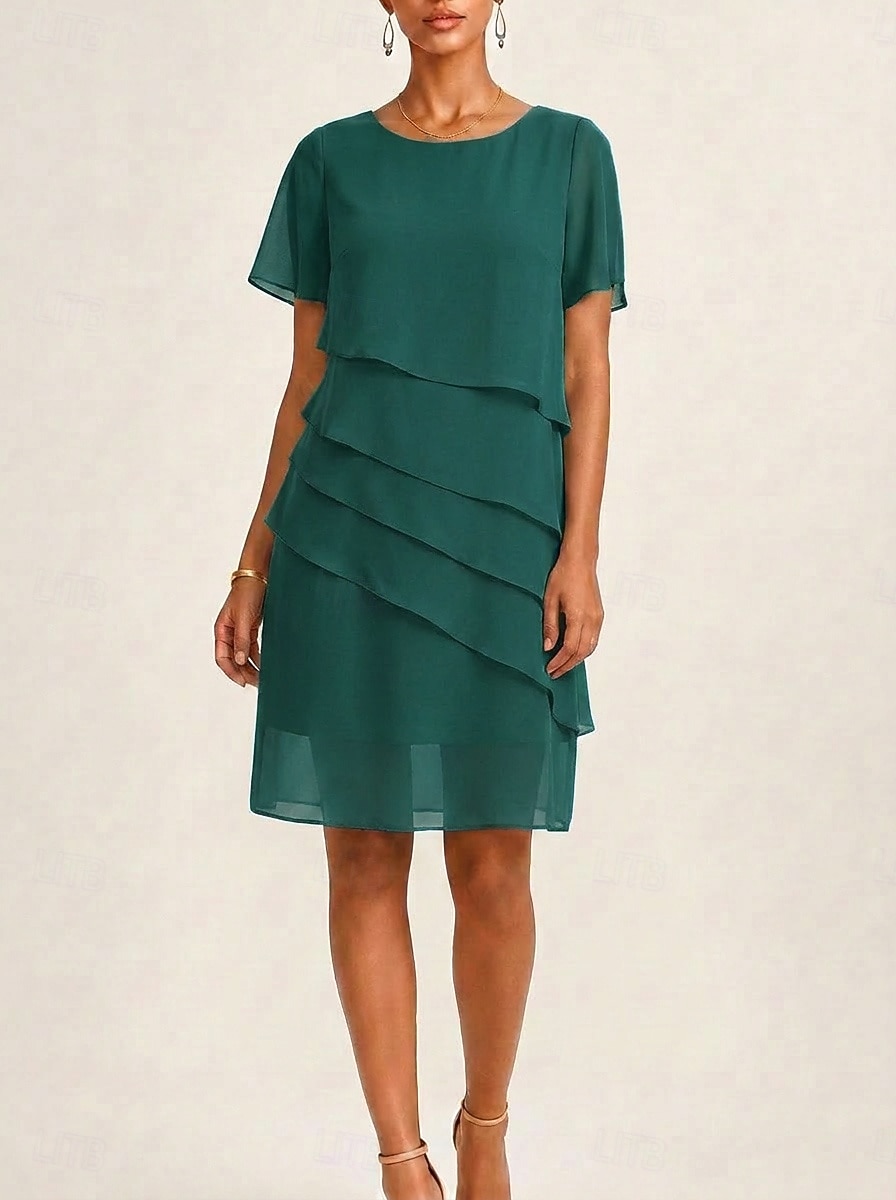 Women's Knee Length Dress Chiffon Dress Casual Dress Elegant Fashion Modern Outdoor Vacation Going out Regular Fit Plain Short Sleeve V Neck Blue Pink Navy Blue Green Summer Spring 2026 - $28.99 –P10