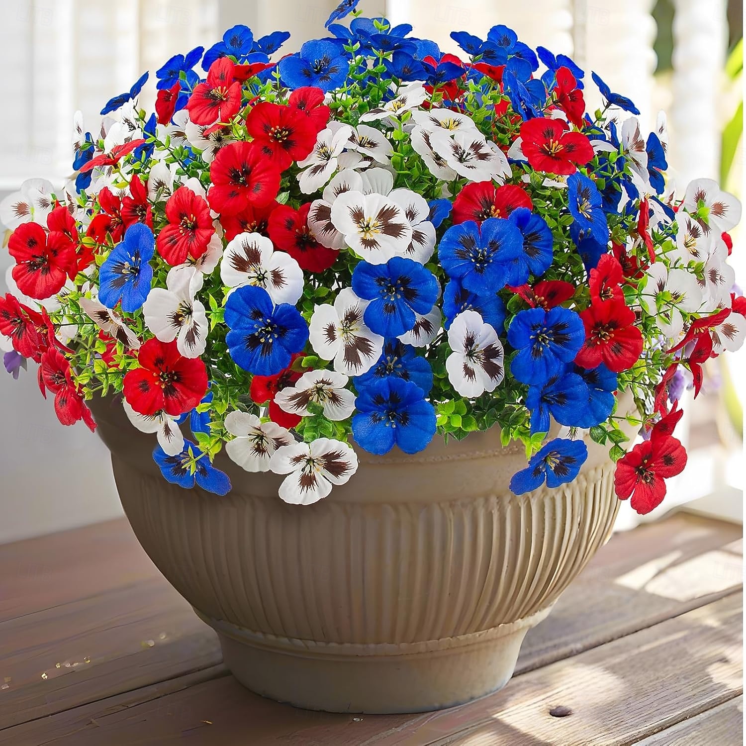 18 Pcs Artificial Fake Pansy Flowers for Outdoor, UV Resistant Faux Silk Pansies Patriotic Flowers for Outside for Planter Front Door Porch Patio Window 4th of July Home Decor (Red, White, Blue) 2026 - $33.99 –P1