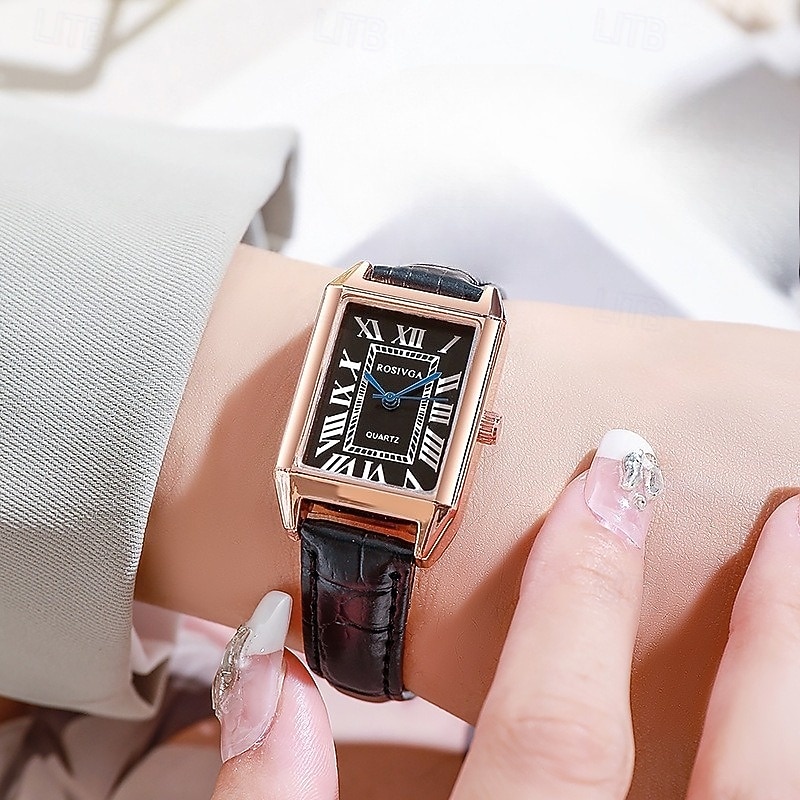 Montre Tank vintage pour femme, boîtier rectangulaire en or rose, cadran rétro à chiffres romains avec aiguilles bleues, bracelet en cuir noir, petite montre à quartz pour femme, montre habillée ou de 2026 ? $11.99 –P2