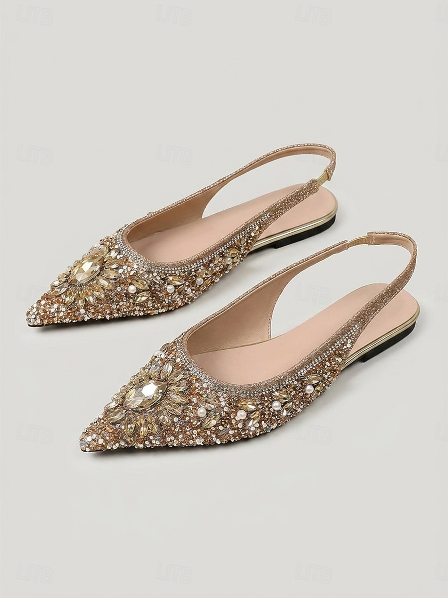 Glitzernde Strass-Slingback-Ballerinas für Damen – luxuriöse, mit Kristallen besetzte Brautschuhe mit spitzer Zehenpartie für Abendveranstaltungen und Galadinner &Abend im Resort 2026 - $46.99 –P2