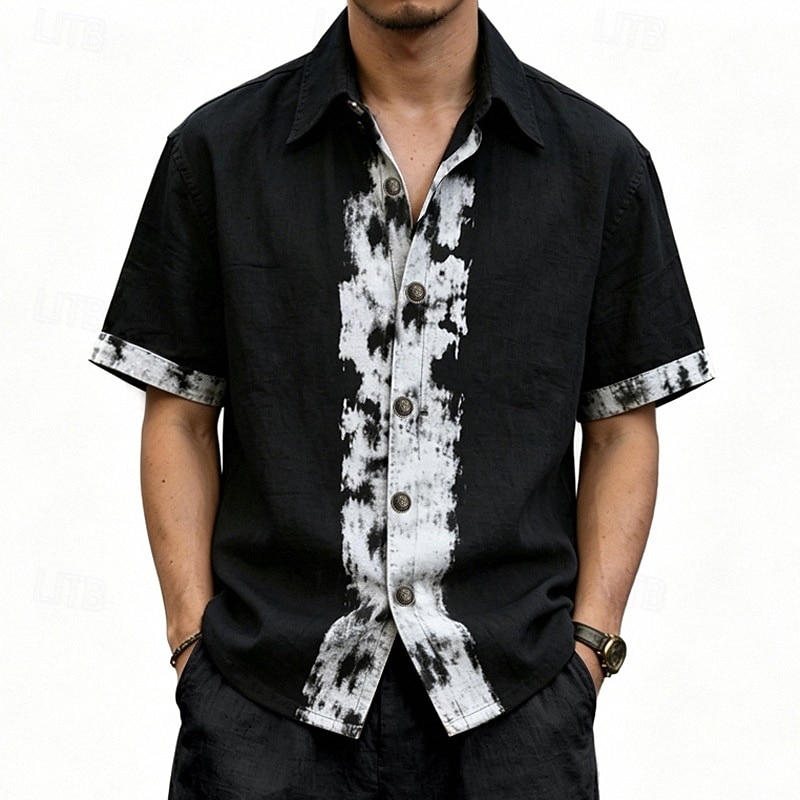 Men's Shirt Linen Shirt Viking Style Summer Shirt Button Up Shirt Solid Color Casual Vacation Blue Black White Khaki Short Sleeve Turndown Summer Spring Clothing Apparel 2026 - $26.99 –P10