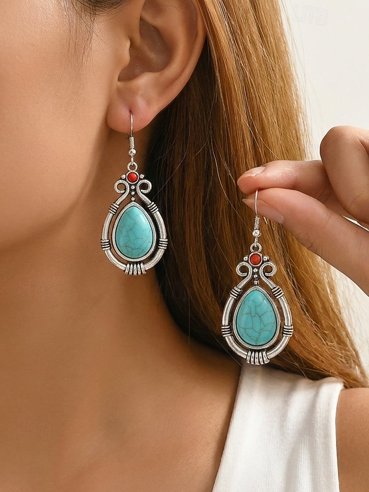 Türkisfarbene Boho-Ohrringe für Damen – Vintage-Ohrhänger aus einer Legierung in Tropfenform mit ethnischen Gravuren, perfekt für den Sommerurlaub am Strand und den Alltag. &Schmuckgeschenk im 2026 - $7.99 –P4