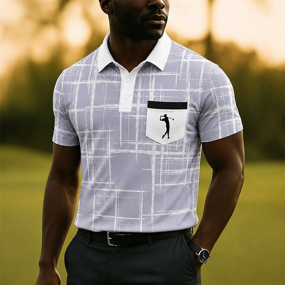 Men's Geometic Golf Sports Polo Shirts Short Sleeve Polo Shirts Collared Shirts Casual Athleisure 3D Print Buttons Breathable Mesh Spring & Summer White Purple Green 2026 - $22.99 –P3