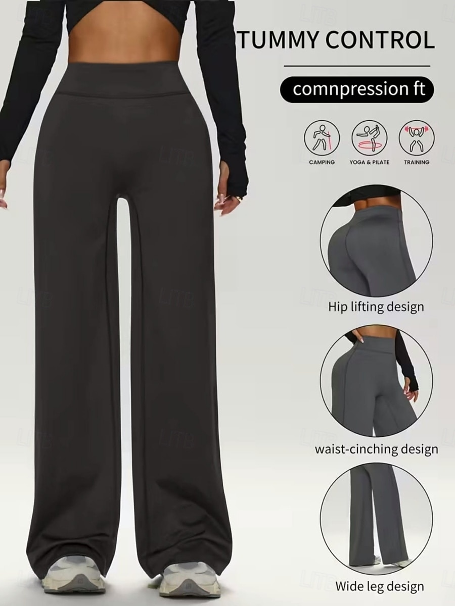 Dames Yoga broek Breed Been Vrijetijdsbroek Casual / sportief Volledige lengte Hoge taille Effen Comfortabel Comfort Zacht Hoge Elasticiteit Buitensporten Fitness Donker-Grijs Zwart Roze Wijn Lente 2026 - $22.99 –P3