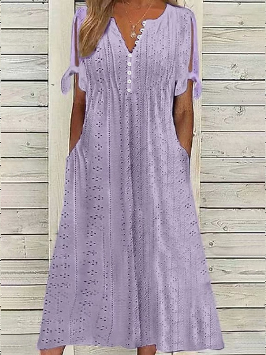 Women's Midi Dress Boho Dress A Line Dress Summer Dress Pleated Dress Elegant Fashion Modern Casual Daily Outdoor Loose Fit Plain Short Sleeve V Neck Blue White Purple Summer Spring 2026 - $11.49 –P6