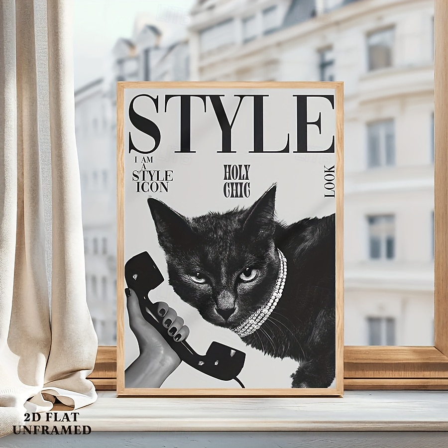 Retro Fashion Animals Poster, 1pc Unframed Popular Black Cat Print Magazine Canvas Prints, Wall Decor, Artwork Wall Painting for Gift, Bedroom, Bathroom, Living Room, Home and Dormitory Decoration 2026 - $10.99 –P3
