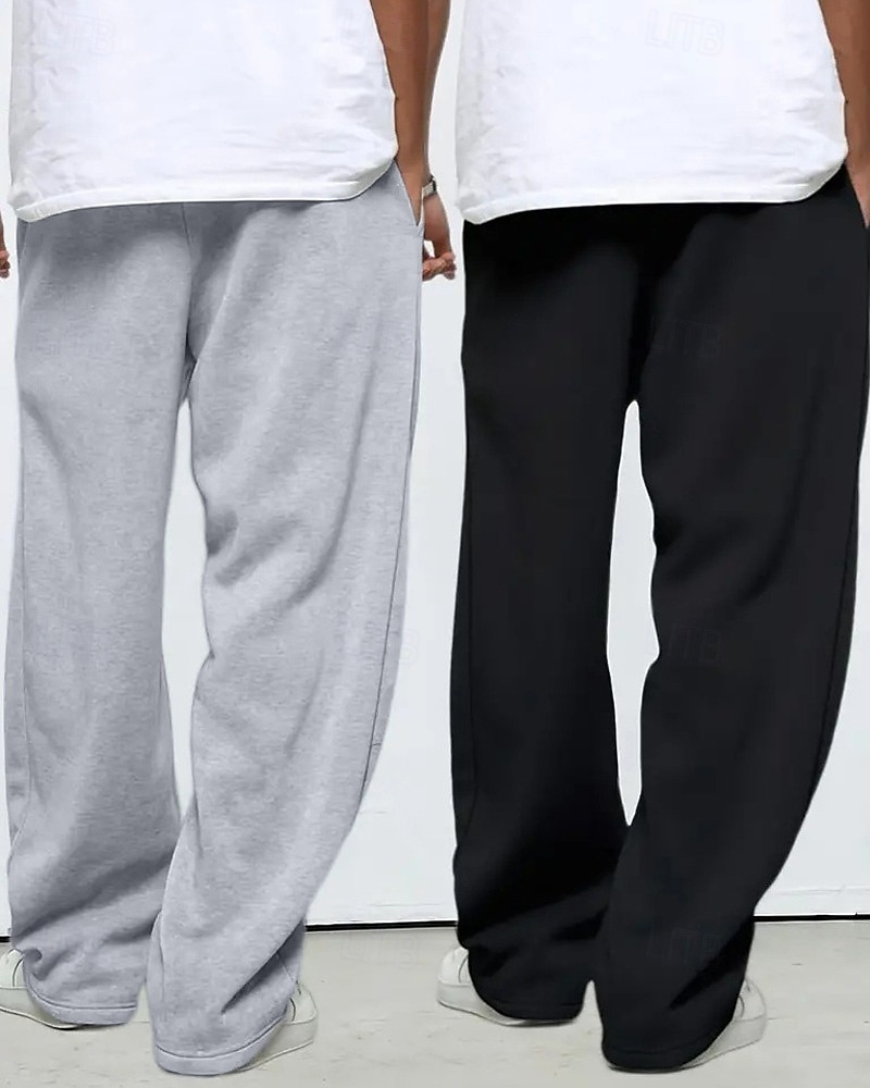 Multi-pakketten 2 stuks Voor heren zwart+donkergrijs Joggingbroeken Broek Joggingbroek met rechte pijpen Trekkoord Elastische taille Effen Vakantie Alledaagse kleding Polyester Lente 2026 - $36.99 –P2