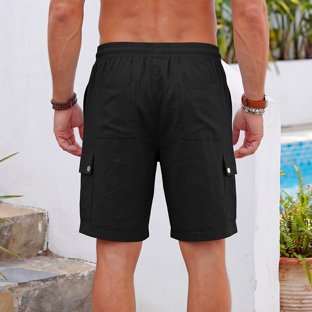 Men's Shorts Linen Shorts Summer Shorts Beach Shorts Drawstring Elastic Waist Multi Pocket Plain Comfort Soft Knee Length Daily Outdoor Beach Vacation Fashion Khaki Black Inelastic 2026 - $25.99 –P8