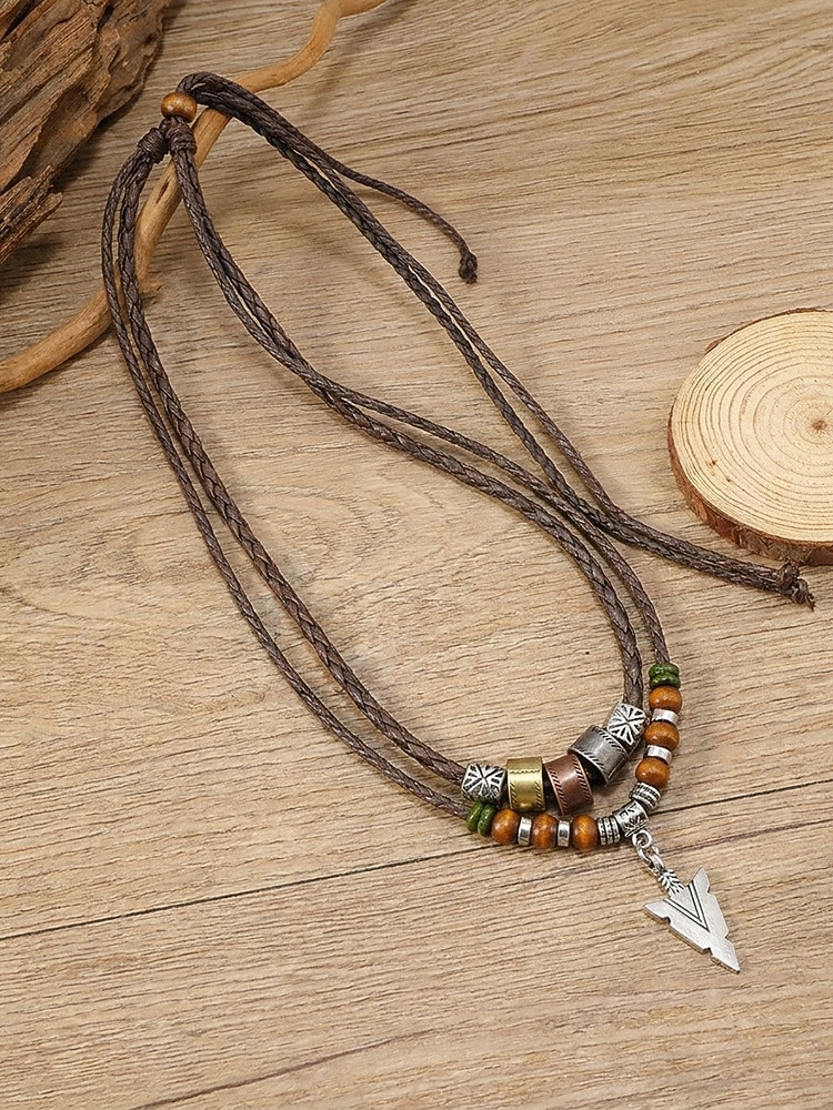 Collier pendentif flèche en alliage pour homme avec perles et cordon tressé – disponible en noir et marron, bijou décontracté et résistant idéal pour les vacances à la plage, le quotidien et les de 2026 ? $9.99 –P5